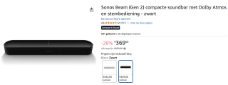 Sonos Beam (Gen 2) - Zwart voor €369 bij Amazon