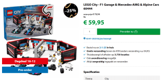 LEGO City – F1® garage met Mercedes-AMG en Alpine auto’s voor €59,95 in de Lego store