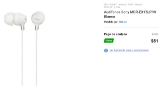 Audífonos Sony MDR-EX15LP/W por $51 en Elektra