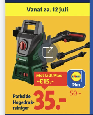 Parkside Hogedruk reiniger voor 35 euro met lIdl plus