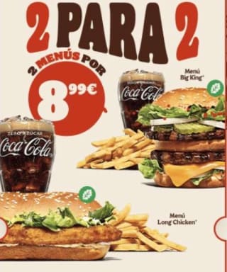 2 menus de Burger King por 8,99€