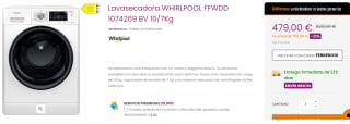 Lavadora Secadora Libre Instalación - Whirlpool FFWDD 1074269 BV, 10/7Kg, 1400 RPM, Blanco por 469€