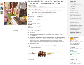 La Sagra Radler - Cerveza con limón Caja con 12 botellas por 14,71€