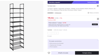 Zapatero, Organizador de Zapatos, 10 Baldas de 30 x 45 x 174 cm por 8.99€