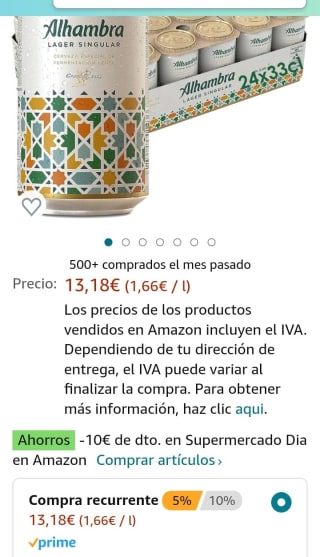 Alhambra Lager Singular Cerveza Refrescante Dorada, Pack 24 Latas x 33 cl por 12,80€.