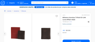 Billetera Hombre Trifold ID Café Levis por $21.592