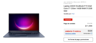 ASUS VivoBook F15 i7 12va Gen 16GB 512GB SSD por $11,999 en Elektra