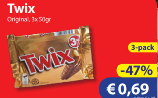 3 pak Twix Original voor €0,69 bij DieGrenze