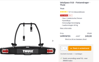 Thule Fietsdrager Velospace voor €249 bij de ANWB