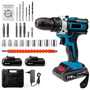 Taladro de impacto eléctrico inalámbrico 21V con 2 baterías por 18,37€