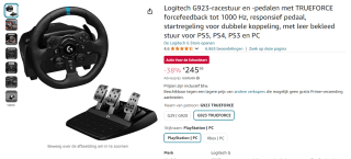 Logitech G293 racestuur en -pedalen voor €245,99 bij Amazon
