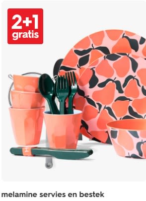 2+1 gratis op melamine servies en bestek bij HEMA