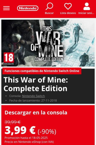 This War of Mine Complete Edition Nintendo Switch por 3,99€.