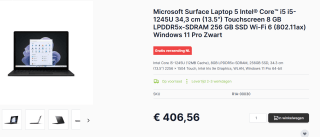 Microsoft Surface Laptop5 256GB (13"/i5/8GB) Win11Pro Black voor €406,56 bij Caps