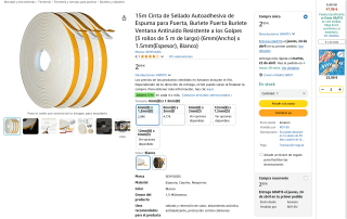Cinta autoadhesiva de espuma para sellado de puertas 3 x 5 metros por 2,99€