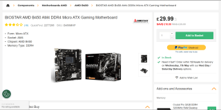 BIOSTAR B450MHP AM4 Gaming Motherboard – £29.99