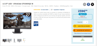 Ecran PC LG 27" LED - UltraGear 27GS60QC-B à 239,95€