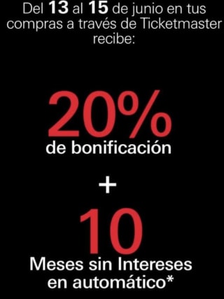20% de rebaja en Ticketmaster con HSBC y más