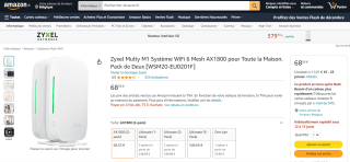 Lot de 2 points d'accès Zyxel Multy M1 WSM20-EU0201F - WiFi 6 Mesh AX1800 à 68,55€