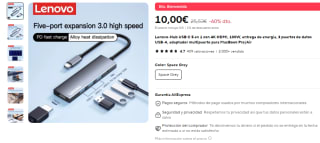 Lenovo-Hub USB C 5 en 1 con 4K HDMI, 100W por 10€