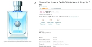 Perfume Versace Pour Homme 100ml por $789 en Amazon