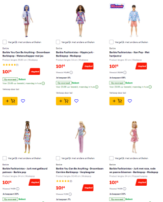 Tot 45% korting op veel barbiepoppen bij Bol