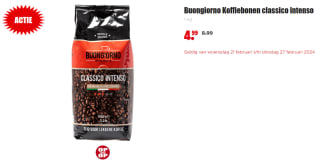1 kg Buongiorno Koffiebonen classico intenso voor €4,99 bij Dirk