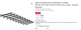 Bosch Professional 10-delige combinatiesleutelset voor €68,99 dmv code bij Amazon
