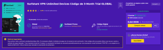 Surfshark VPN Dispositivos Ilimitados por 3 Meses por $9 en Eneba