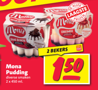 Mona Pudding 2 bekers voor €1,50 bij Nettorama