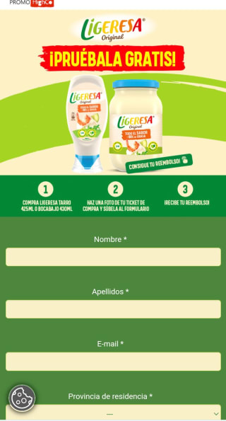 2.000 reembolsos de Ligeresa Tarro 425ml o Bocabajo 430ml hasta 2,75€