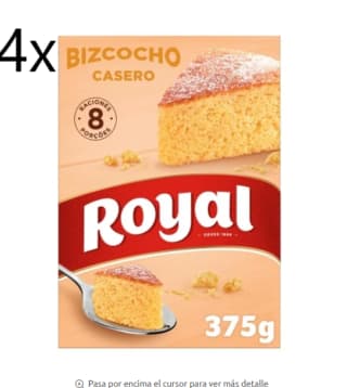 4ud x Preparado en polvo para hacer bizcocho Royal 375 g. por 10,20€ (2,55€/ud)