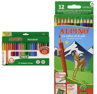 Marca Alpino - Pack 24 unidades rotuladores de colores + 12 lapiceros de colores por 4,76€