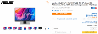 Monitor Asus ProArt 27" 1440px IPS a $5,879 en CyberPuerta