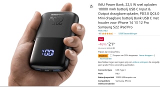 INIU Power Bank, 22,5 W snel opladen 10000 mAh batterij voor €10,61 bij Amazon