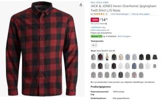 Jack & Jones Gingham overhemd voor €14,99 bij Amazon