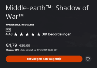 Middle Earth: Shadow of War voor €4,79 in de Playstation Store