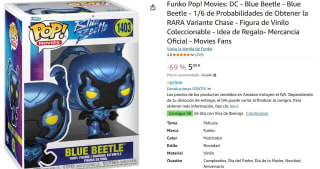 Figura Funko Pop! Movies: DC - Blue Beetle - Blue Beetle - 1/6 de Probabilidades de Obtener la RARA Variante Chase por 5€
