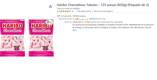 Pack 2 x 850 grs de Haribo Chamallows Tubular por 7.1€