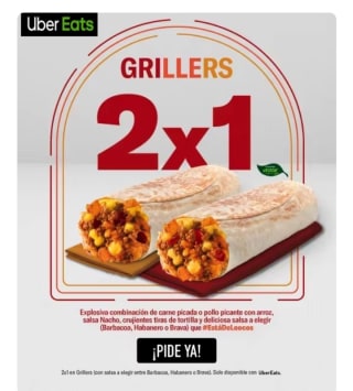 2x1 los grilletes en taco Bells pidiendo desde Uber eats