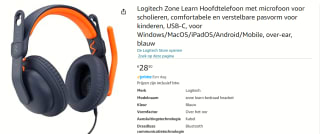 Logitech Zone Learn Over Ear USB-C Koptelefoon met micro voor €28,30 bij Amazon