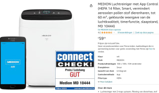 Medion luchtreiniger met HEPA filter H14 voor €59,99 bij Amazon