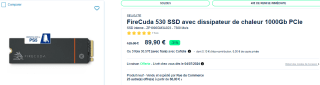 Disque SSD interne Seagate Firecuda 530 de 1To à 89,90€