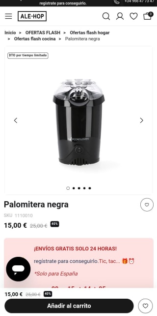 Palomitera Negra ALE-HOP por 15€
