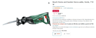 Bosch Home and Garden Sierra sable de 710W por 69,99€