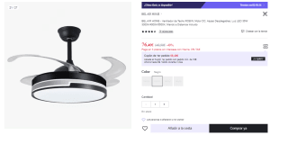 Ventilador de Techo ROBIN, Motor DC - Aspas Desplegables - Luz LED 36W BEL AIR HOME por 76.4€ (Cuenta Nueva 64.4€)