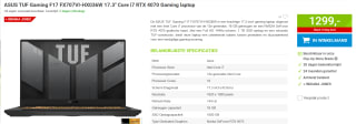 ASUS TUF Gaming F17 FX707VI-HX036W 17.3" Core i7 RTX 4070 Gaming laptop voor €1299 bij Megekko
