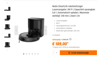 Nedis SmartLife Robotstofzuiger – Laser Navigatie voor €189 bij Nbb