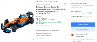 Kit Lego Technic Coche de Carreras Mclaren Formula 1 por $3,361 en Mercado Libre