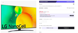 Televisor LG 43NANO766QA 43" LED NanoCell UltraHD 4K HDR10 Pro por 335.69€ (Cuenta Nueva 323.69€)
